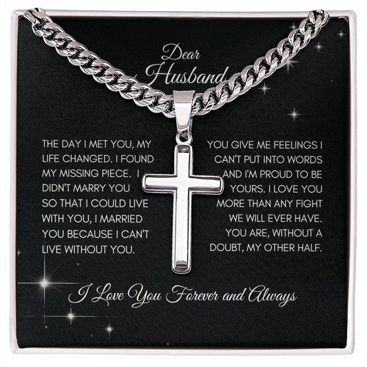 Dear Husband | The Day I Met You My Life Changed - Stainless Steel Cross Necklace - SpokenWordGifts