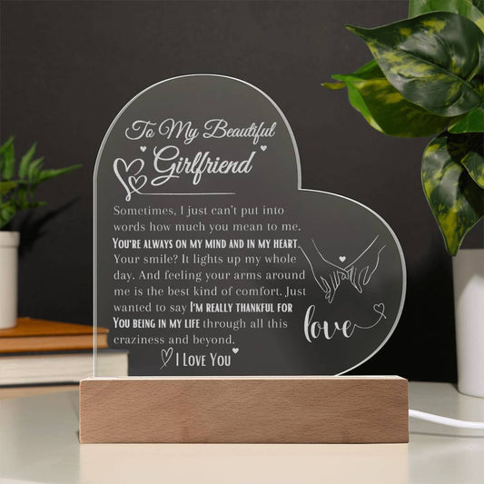 Engraved "To My Beautiful Girlfriend" Acrylic Heart Plaque – A Lasting Romantic Gesture - SpokenWordGifts