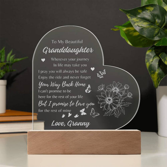 ENGRAVED - To My Beautiful Granddaughter - I Pray You Will Always Be Safe Heart Acrylic Plaque - FROM GRANNY - SpokenWordGifts