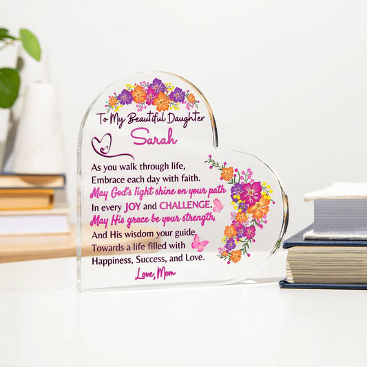 "Guiding Light of Faith" Personalized Acrylic Heart Plaque - SpokenWordGifts