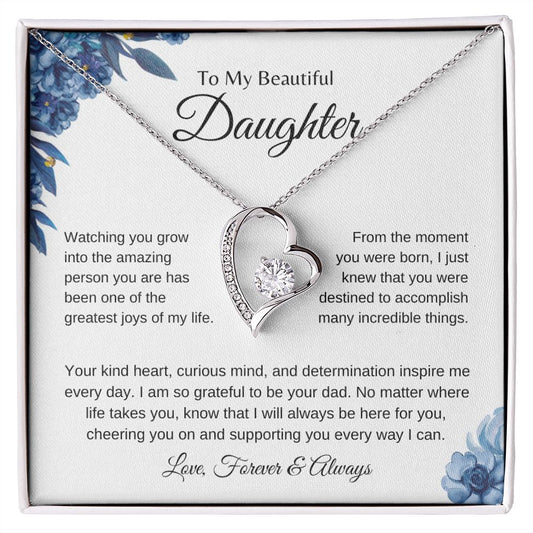 My Beautiful Daughter | Greatest Joys of My Life | Blue Floral | - Forever Love Necklace - SpokenWordGifts