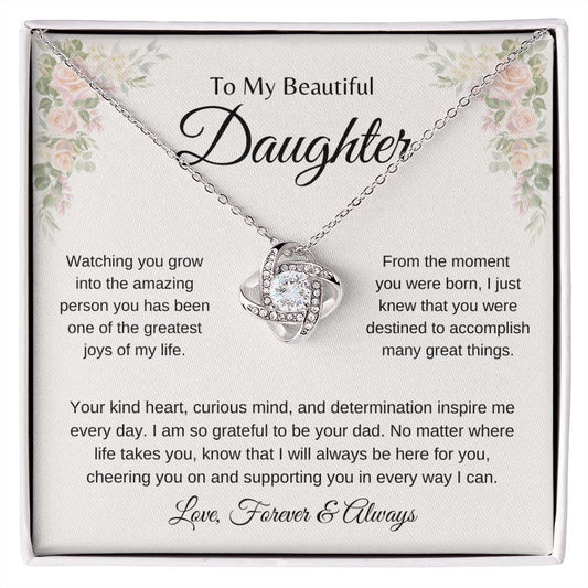 My Beautiful Daughter | Greatest Joys of My Life | Pink Floral | Love Knot Necklace - SpokenWordGifts