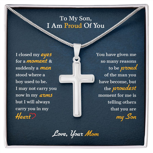 My Son | I am proud of you - Stainless Steel Cross Necklace - SpokenWordGifts