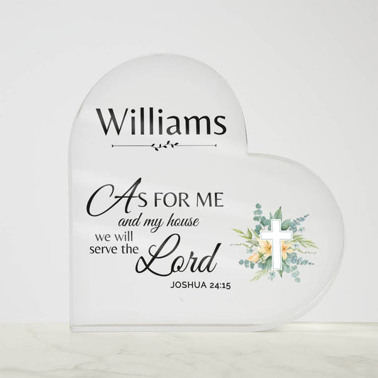 Personalized Family Faith Acrylic Heart Plaque - "As for Me and My House" - SpokenWordGifts