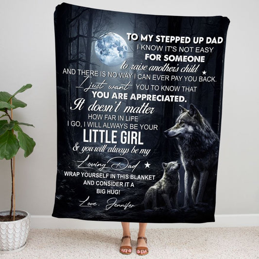 🔥PERSONALIZED PERSONALIZED To My Stepped Up Dad | Your Little Girl | Premium Sherpa Blanket 50x60 - SpokenWordGifts