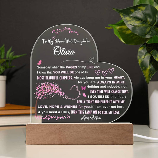 Personalized "To My Beautiful Daughter" LED Acrylic Heart Plaque - A Cherished Keepsake - SpokenWordGifts