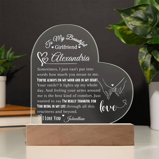 Personalized "To My Beautiful Girlfriend" Acrylic Heart Plaque – A Lasting Romantic Gesture - SpokenWordGifts