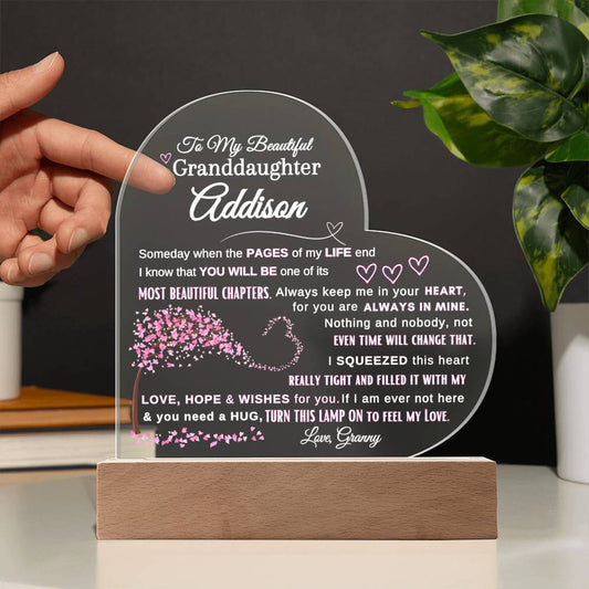 Personalized "To My Beautiful Granddaughter" LED Acrylic Heart Plaque - A Cherished Keepsake - SpokenWordGifts