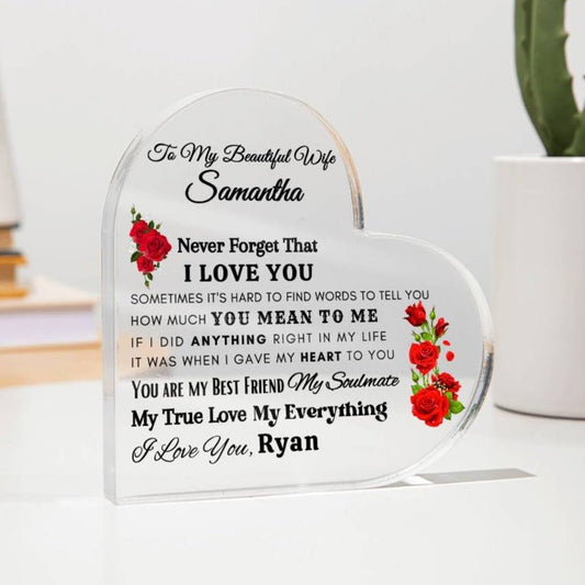 Personalized "To My Beautiful Wife" Heart Acrylic Plaque – A Modern Token of Unending Love - SpokenWordGifts