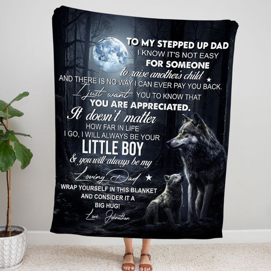 🔥PERSONALIZED To My Stepped Up Dad | Your Little Boy | Premium Sherpa Blanket 50×60 - SpokenWordGifts