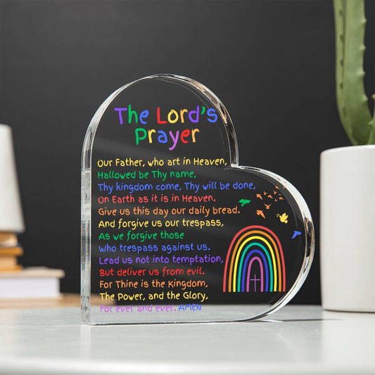 "The Lord's Prayer" for Kids Acrylic Heart Self-Standing Plaque - God's Rainbow Promise - SpokenWordGifts