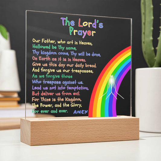 "The Lord's Prayer" for Kids Acrylic Square Plaque - Rainbow - LED Light optional - SpokenWordGifts