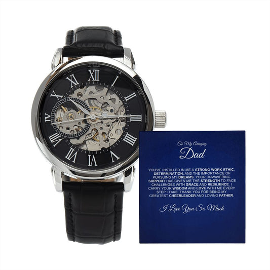 To My Amazing Dad | Thank You For Being My Greatest Cheerleader and Loving Father - Men's Openwork Watch - SpokenWordGifts