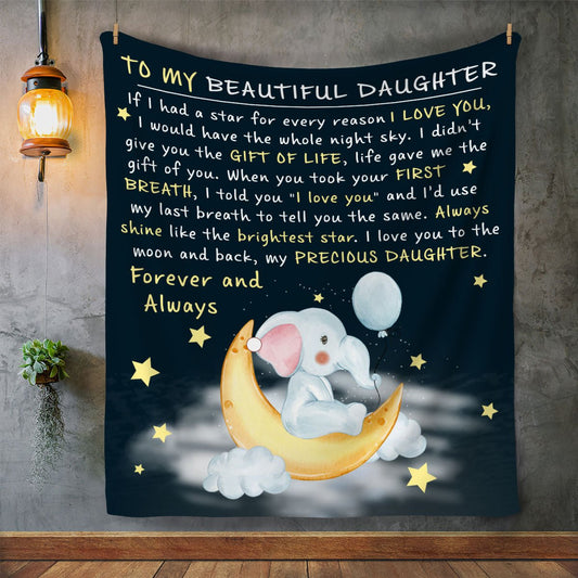 To My Beautiful Daughter | Elephant Moon | If I Had A Star For Every Reason I Love You - Premium Sherpa Blanket - SpokenWordGifts