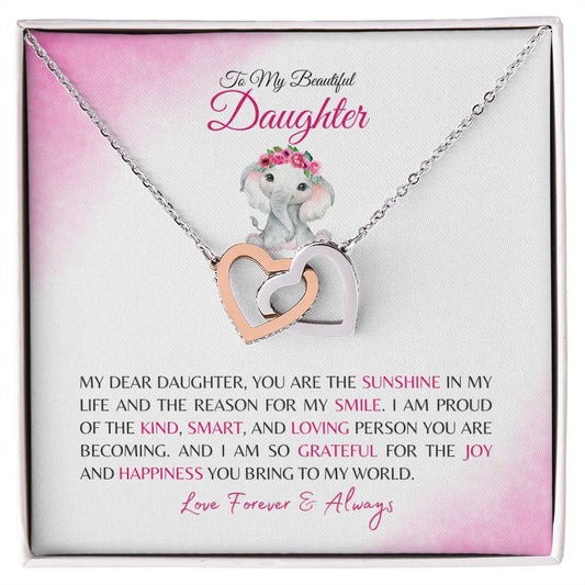 To My Beautiful Daughter | Elephant | You Are The Sunshine In My Life - Interlocking Hearts Necklace - SpokenWordGifts