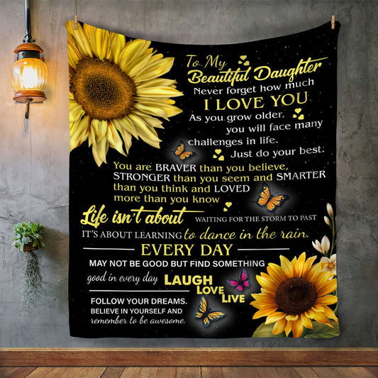 To My Beautiful Daughter | Never Forget That I Love You | Braver Than You Believe - Premium Sherpa Blanket - SpokenWordGifts