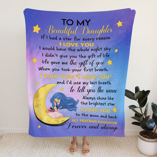 To My Beautiful Daughter | Purple Moon | If I Had A Star For Every Reason I Love You - Premium Sherpa Blanket - SpokenWordGifts