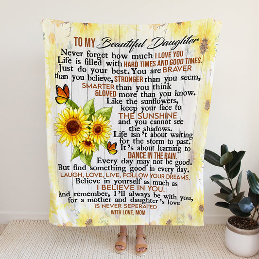 To My Beautiful Daughter | Sunflowers | Never Forget That I Love You - Premium Sherpa Blanket - SpokenWordGifts