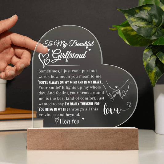 "To My Beautiful Girlfriend" Heart Acrylic Plaque – A Timeless Expression of Love - SpokenWordGifts