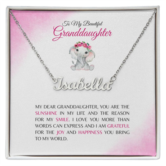 To My Beautiful Granddaughter | Elephant | You Are My Sunshine - Personalized Name Necklace - SpokenWordGifts