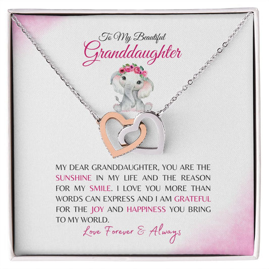 To My Beautiful Granddaughter | Elephant | You Are The Sunshine In My Life - Interlocking Hearts Necklace - SpokenWordGifts