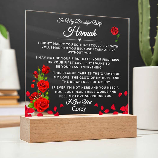 "To My Beautiful Wife" Personalized Acrylic Square Plaque with LED Lights– A Lasting Symbol of Love - SpokenWordGifts