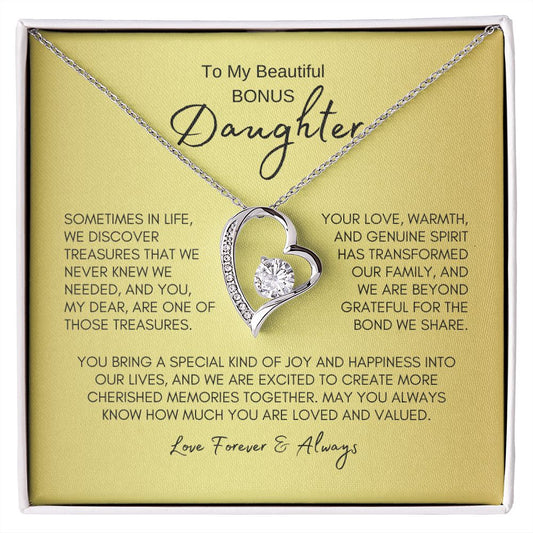 To My Bonus Daughter | Gold | You Are A Treasure - Forever Love Necklace - SpokenWordGifts