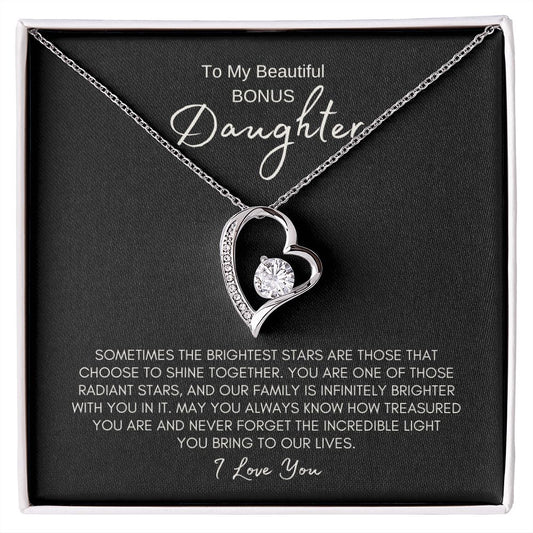 To My Bonus Daughter | Radiant Star - Forever Love Necklace - SpokenWordGifts