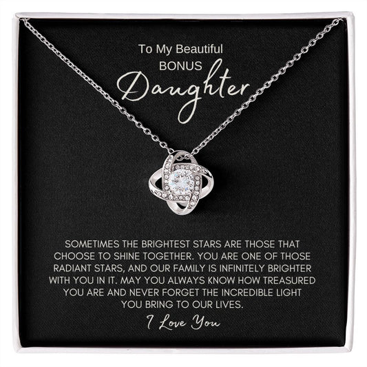 To My Bonus Daughter | Radiant Star - Love Knot Necklace - SpokenWordGifts