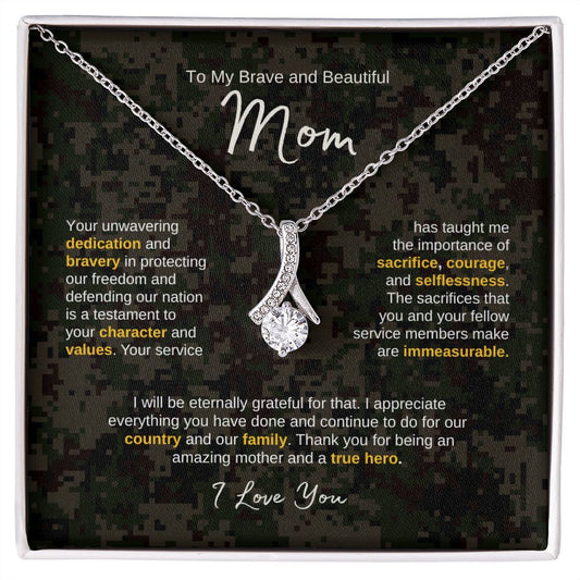 To My Brave and Beautiful MOM | CAMO | Thank You for Being an Amazing Mother and True Hero - Alluring Beauty Necklace - SpokenWordGifts