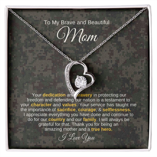 To My Brave and Beautiful MOM | CAMO | Thank You for Being an Amazing Mother and True Hero - Love Knot Necklace - SpokenWordGifts