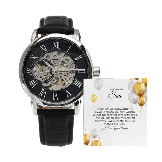 To My Incredible Son | Watching You Grow Into the Amazing Person You Are Has Been One of the Greatest Joys of my Life - Men's Openwork Watch - SpokenWordGifts