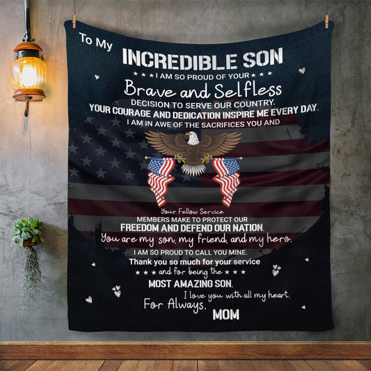 To My Incredible Son | Your Courage and Dedication Inspire Me Every Day - Premium Sherpa Blanket - SpokenWordGifts