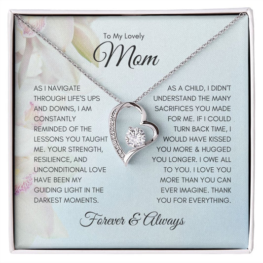 To My Lovely Mom | Sky Blue | I Would Have Kissed You More and Hugged You Longer -Alluring Beauty Necklace - SpokenWordGifts