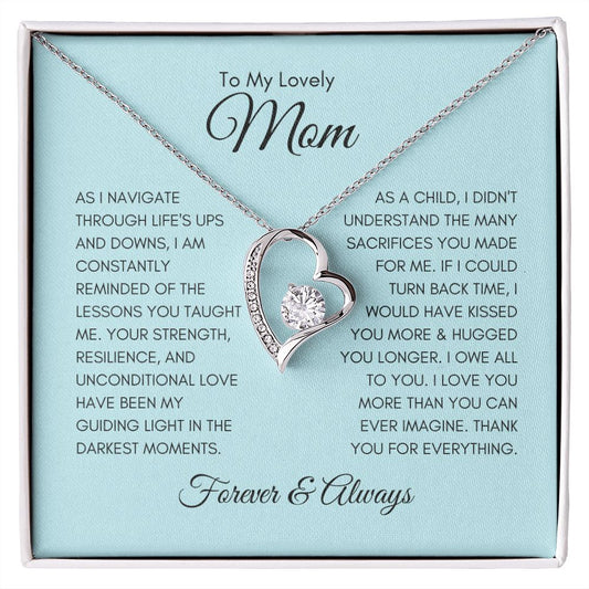 To My Lovely Mom | Sky Blue | I Would Have Kissed You More and Hugged You Longer - Forever Love Necklace - SpokenWordGifts