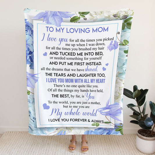 To My Loving Mom | I Love You For All The Times You Picked Me Up When I Was Down - Premium Sherpa Blanket - SpokenWordGifts