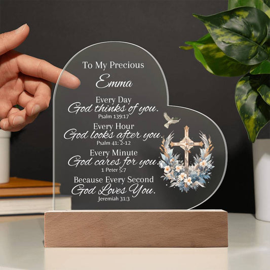 "To My Precious Daughter" Engraved Acrylic Heart Plaque with LED Base – A Symbol of Unconditional Love - SpokenWordGifts