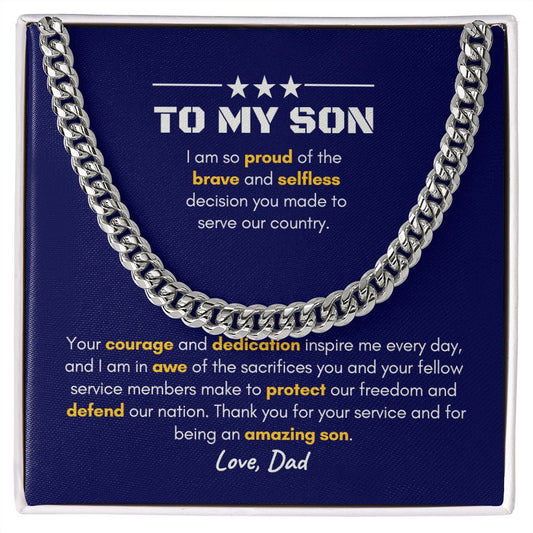 To My Son | Dad | Blue | Thank You For Your Service - Cuban Link Chain - SpokenWordGifts