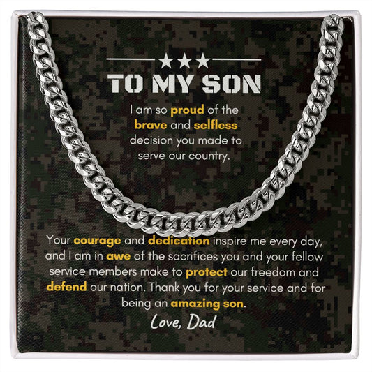 To My Son | Dad | Camo | Thank You For Your Service - Cuban Link Chain - SpokenWordGifts