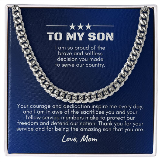 To My Son | Thank You For Your Service - Cuban Link Chain - SpokenWordGifts