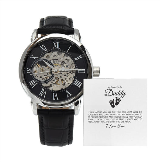 To My Soon To Be Daddy | Boy or Girl | I Think About You All The Time - Men's Openwork Watch - SpokenWordGifts