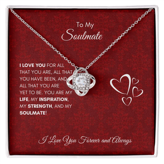 To My Soulmate | Red Hearts | I Love You For All That You Are - Love Knot Necklace - SpokenWordGifts