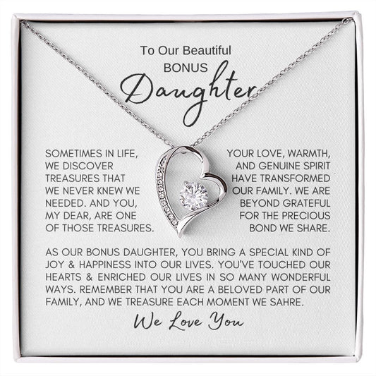 To Our Bonus Daughter | We Treasure Each Moment We Share - Forever Love Necklace - SpokenWordGifts